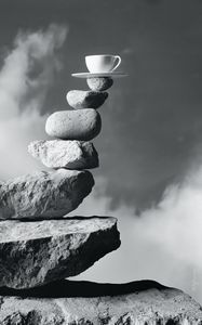 Preview wallpaper cup, stones, balance, bw