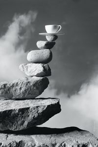 Preview wallpaper cup, stones, balance, bw