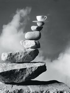 Preview wallpaper cup, stones, balance, bw