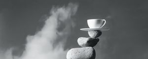 Preview wallpaper cup, stones, balance, bw