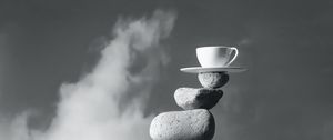 Preview wallpaper cup, stones, balance, bw