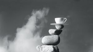 Preview wallpaper cup, stones, balance, bw