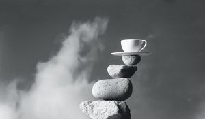 Preview wallpaper cup, stones, balance, bw