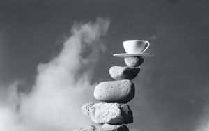 Preview wallpaper cup, stones, balance, bw
