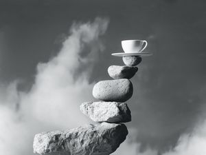 Preview wallpaper cup, stones, balance, bw