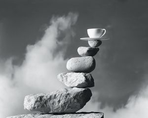 Preview wallpaper cup, stones, balance, bw