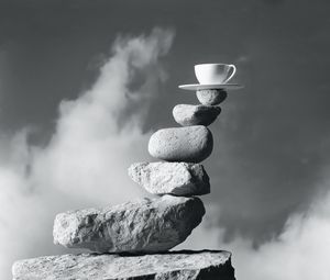 Preview wallpaper cup, stones, balance, bw