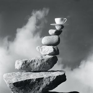 Preview wallpaper cup, stones, balance, bw