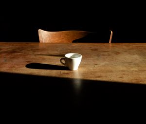 Preview wallpaper cup, table, chair, shadows, minimalism
