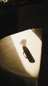 Preview wallpaper cup, table, light, shadow, aesthetics