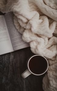 Preview wallpaper cup, tea, book, plaid, comfort