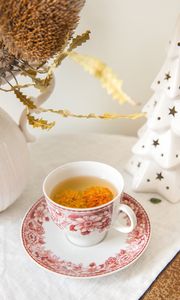 Preview wallpaper cup, tea, drink, flowers