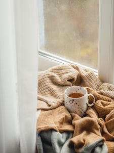 Preview wallpaper cup, tea, fabric, comfort, room