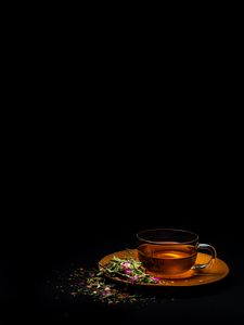 Preview wallpaper cup, tea, flowers, leaves, drink