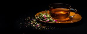 Preview wallpaper cup, tea, flowers, leaves, drink