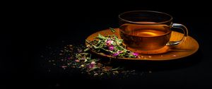 Preview wallpaper cup, tea, flowers, leaves, drink