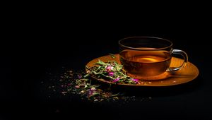 Preview wallpaper cup, tea, flowers, leaves, drink