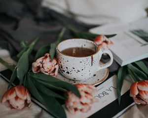 Preview wallpaper cup, tea, flowers, still life