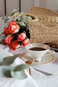 Preview wallpaper cup, tea, flowers, roses