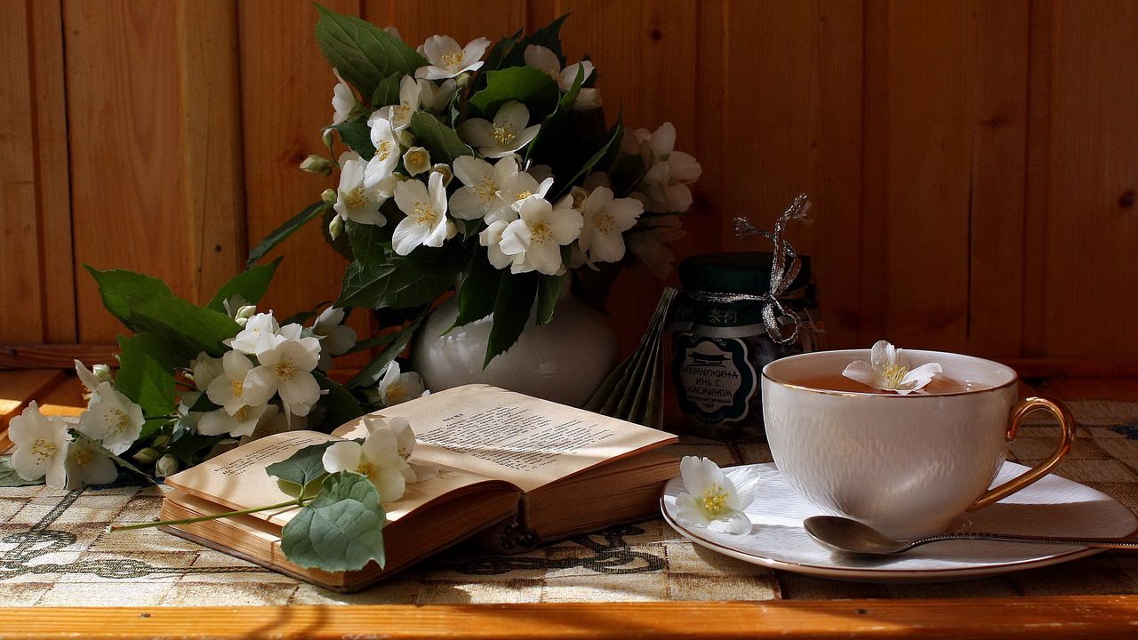 Wallpaper cup, tea, flowers, tea party