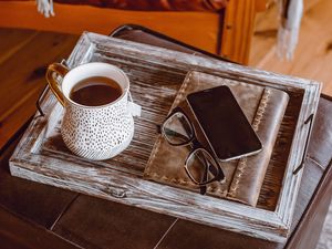 Preview wallpaper cup, tea, glasses, phone, table