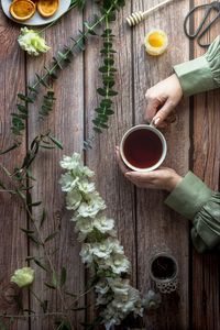 Preview wallpaper cup, tea, hands, flowers, honey