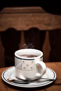 Preview wallpaper cup, tea, table, drink, vapor