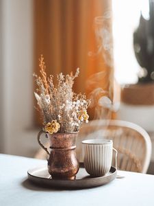 Preview wallpaper cup, vase, bouquet, interior, room