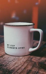 Preview wallpaper cup, words, inscription, surface