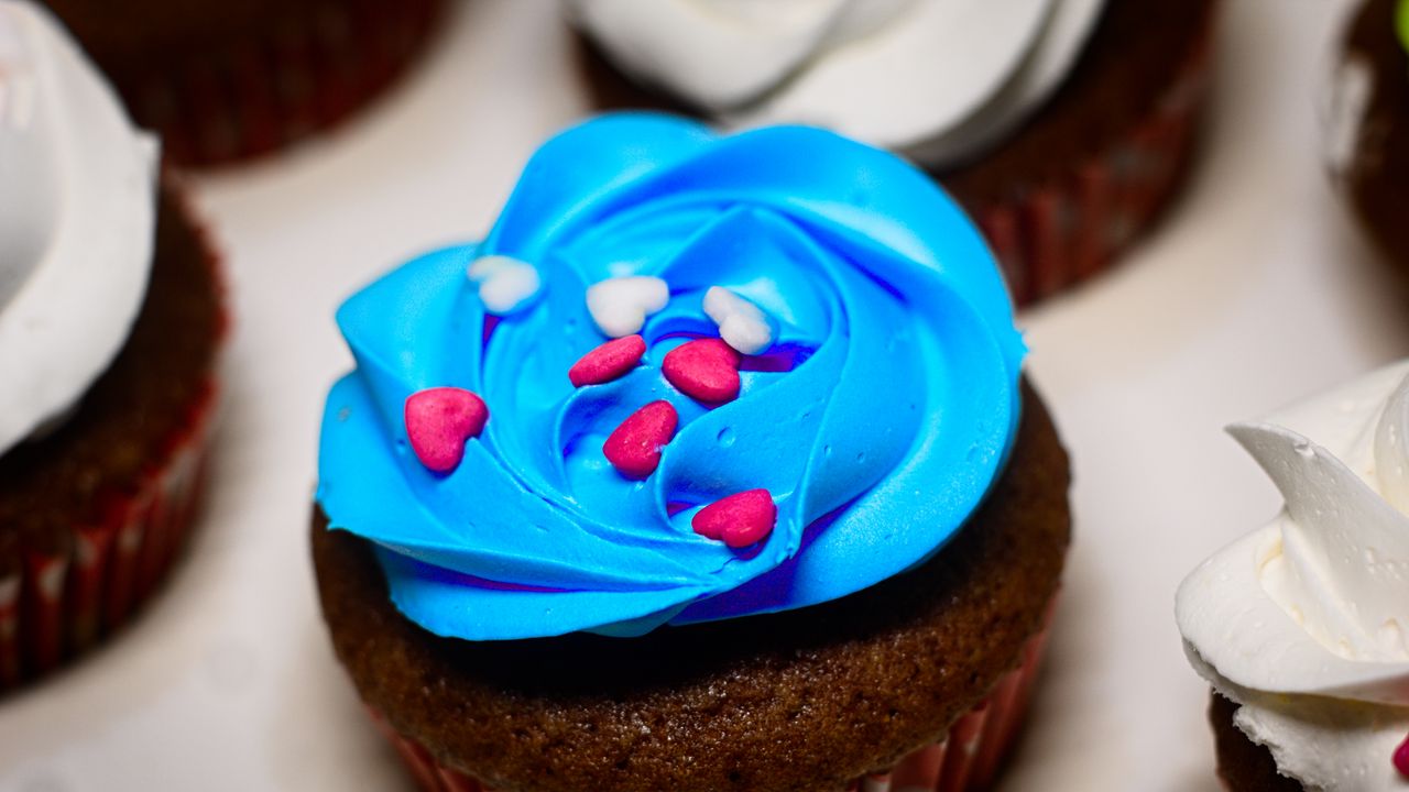 Wallpaper cupcake, cake, cream, pastries, topping, dessert, blue