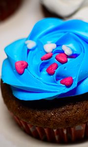 Preview wallpaper cupcake, cake, cream, pastries, topping, dessert, blue