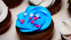 Preview wallpaper cupcake, cake, cream, pastries, topping, dessert, blue