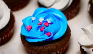 Preview wallpaper cupcake, cake, cream, pastries, topping, dessert, blue