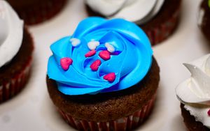 Preview wallpaper cupcake, cake, cream, pastries, topping, dessert, blue