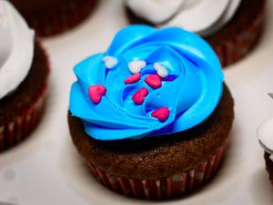 Preview wallpaper cupcake, cake, cream, pastries, topping, dessert, blue