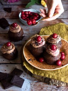 Preview wallpaper cupcakes, cherries, chocolate, dessert