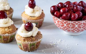 Preview wallpaper cupcakes, cherry, dessert, berry