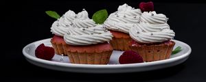 Preview wallpaper cupcakes, muffins, cream, dessert, berries, plate