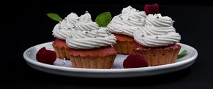 Preview wallpaper cupcakes, muffins, cream, dessert, berries, plate