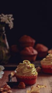 Preview wallpaper cupcakes, muffins, cream, dessert, petals, still life