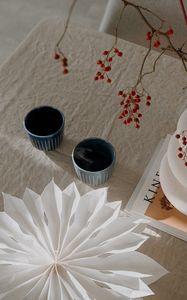 Preview wallpaper cups, branch, berries, decor, aesthetics