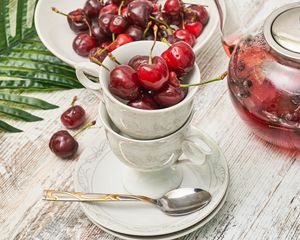 Preview wallpaper cups, cherries, red, ripe