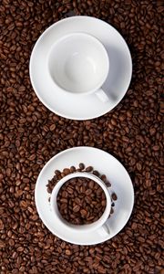 Preview wallpaper cups, coffee beans, coffee, brown, white