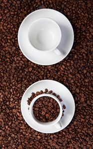 Preview wallpaper cups, coffee beans, coffee, brown, white