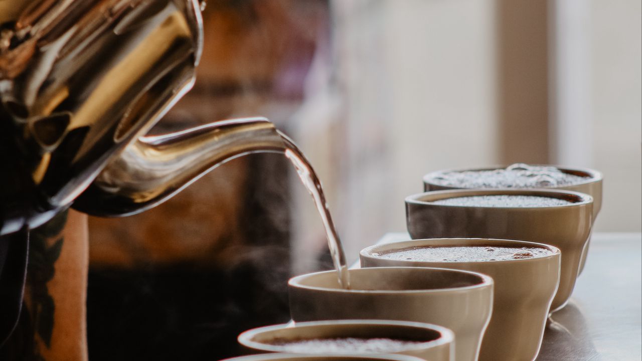 Wallpaper cups, kettle, tea, steam, drink