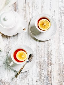 Preview wallpaper cups, kettle, tea, lemon, drink