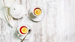 Preview wallpaper cups, kettle, tea, lemon, drink