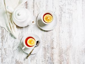 Preview wallpaper cups, kettle, tea, lemon, drink