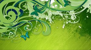 Preview wallpaper curls, green background, paint, stripes, butterflies