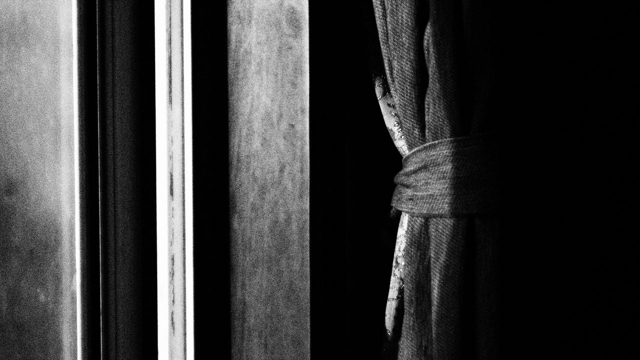 Wallpaper curtain, wall, bw, dark